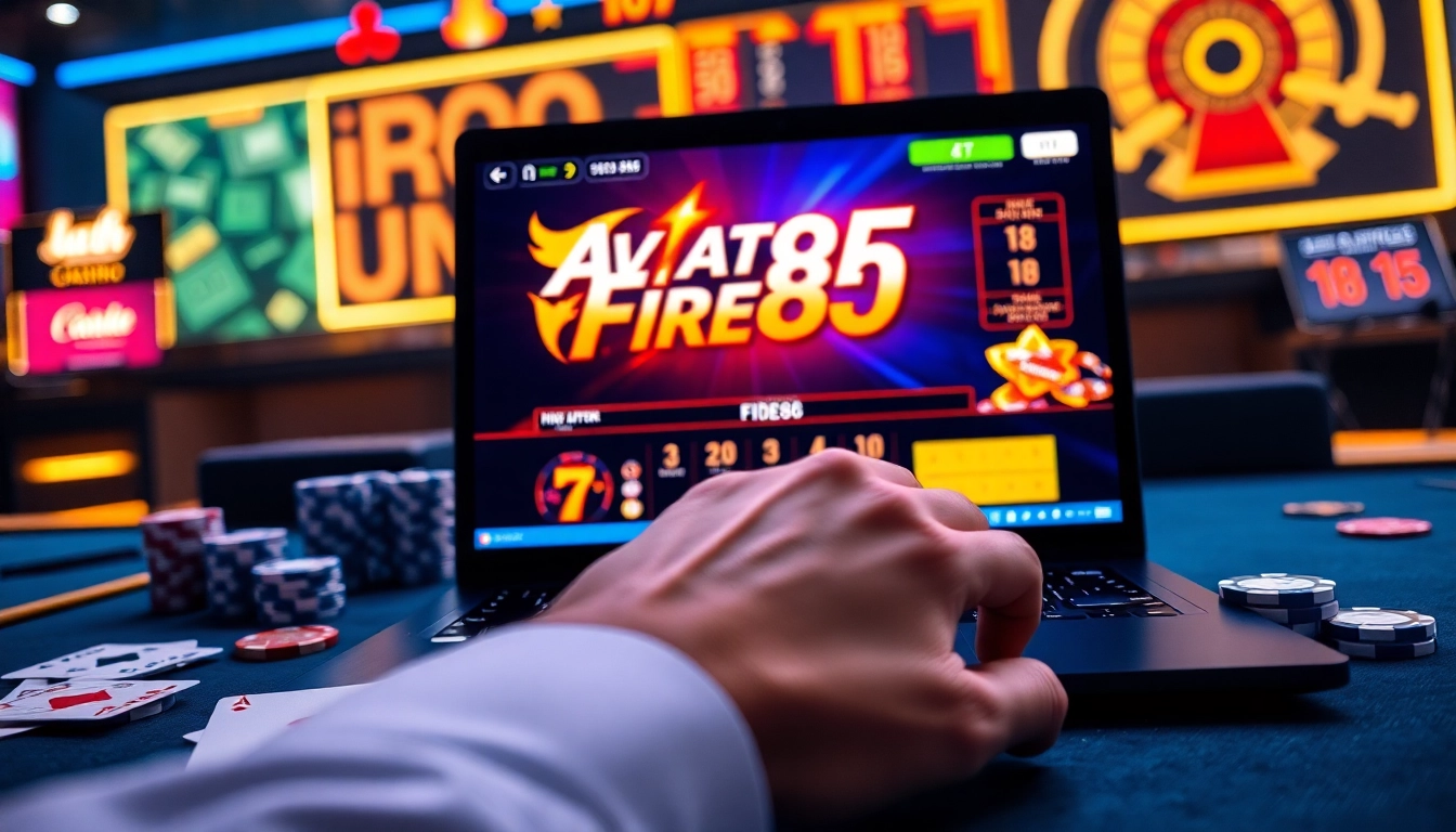 Experience the thrill of the Aviator Fire85 online game with vibrant casino elements and engaging setup.