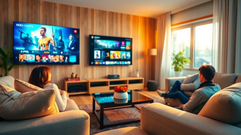 Regarder des contenus de meilleure qualité avec un service IPTV dans un salon chaleureux.