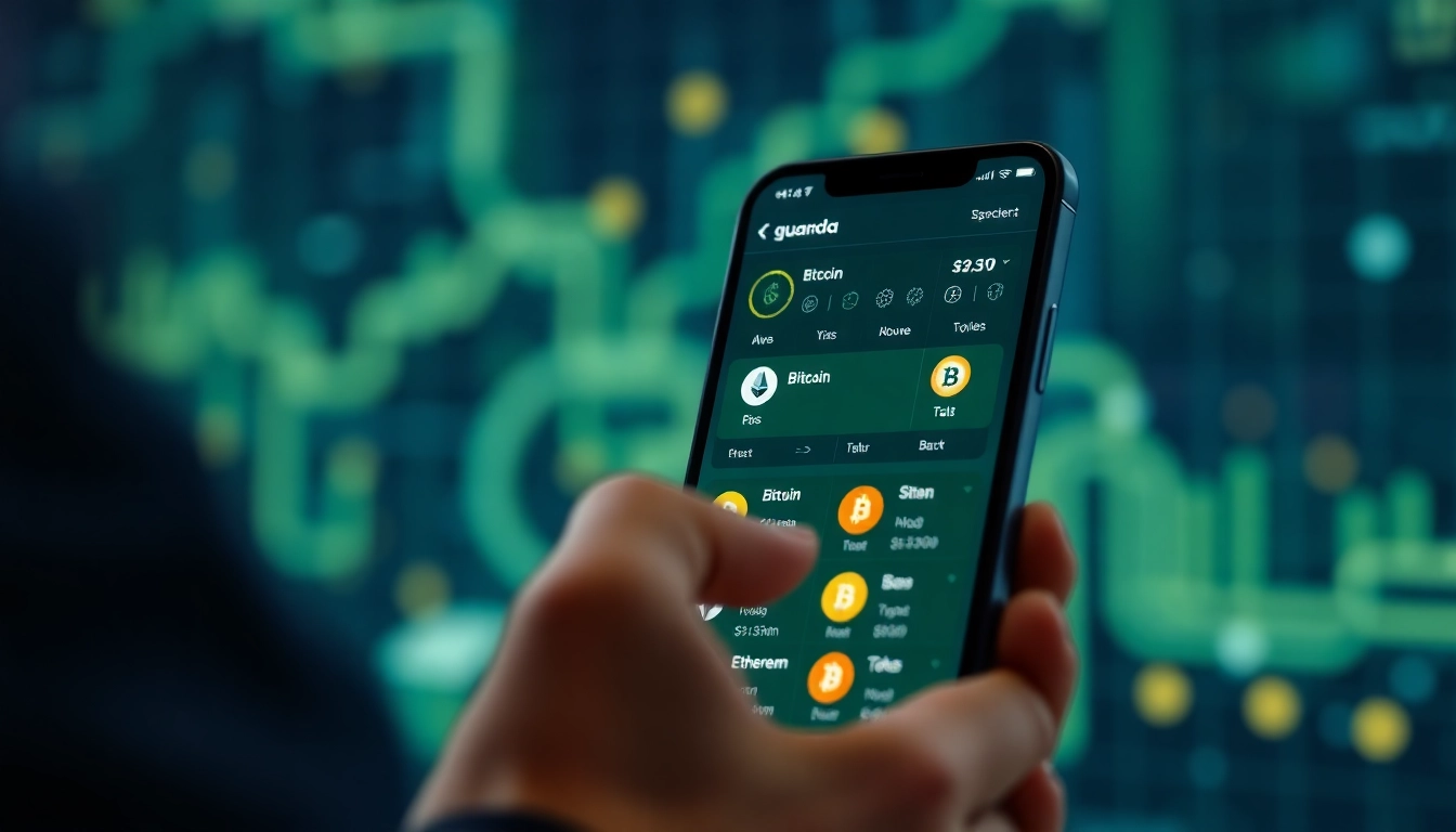 Interact with the guarda wallet app on a smartphone displaying cryptocurrency features.