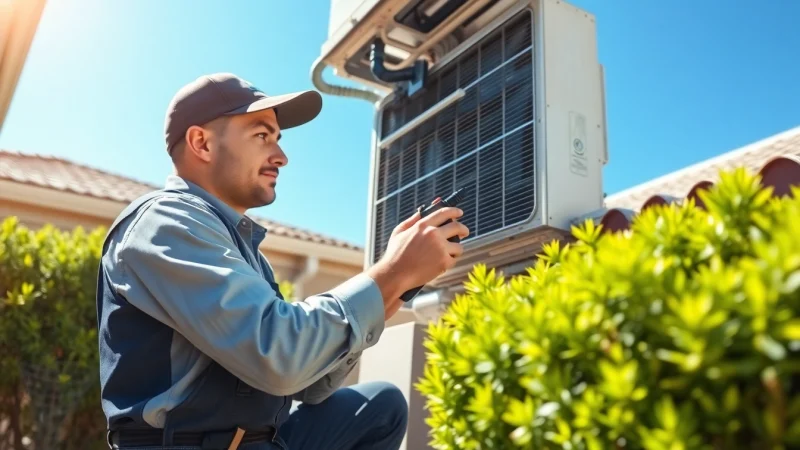 Expert HVAC technician providing ac repair mesa az services in a residential backyard.
