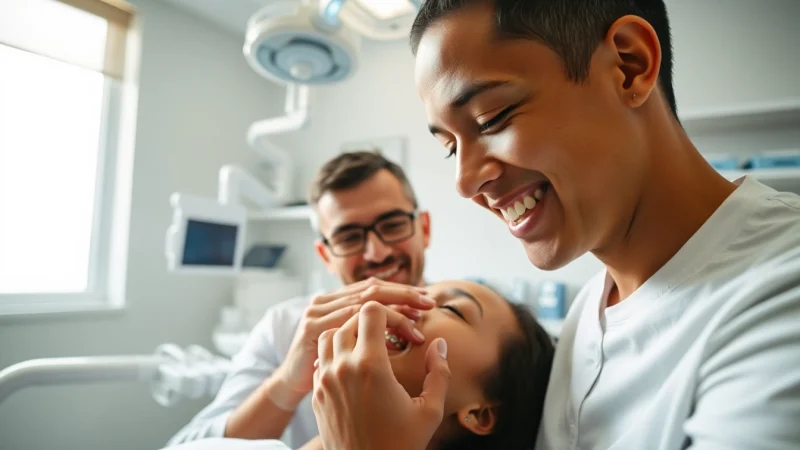 Adjusting braces Myrtle Beach for a patient in a modern orthodontic office.