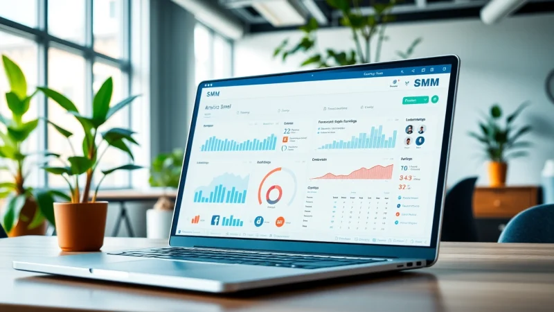 Engaging SMM panel dashboard on a modern digital marketing workspace.