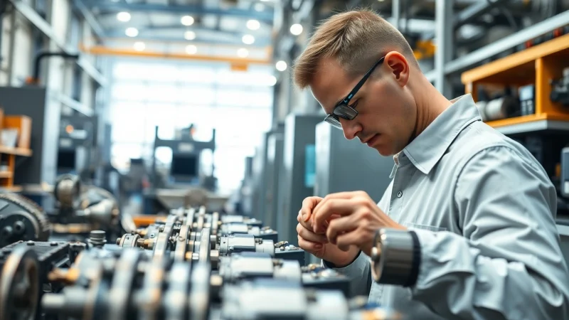 Indaero muestra técnicos trabajando en la fabricación de componentes aeroespaciales.
